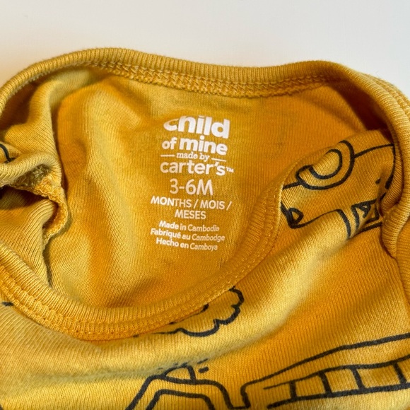 CARTERS, Yellow, Tractor Themed, Zip Up with Hood & Diaper Shirt Size 3-6 Month - Picture 6 of 7